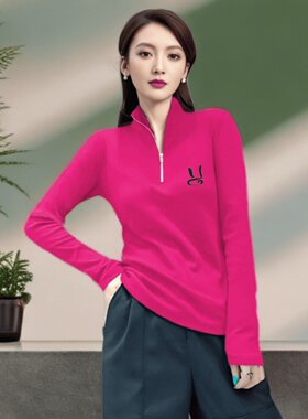 纯棉秋季立领长袖T恤女