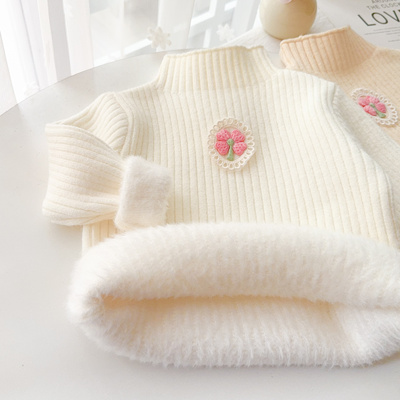 女宝宝毛衣一体绒公主冬装女童针织衫加绒加厚婴幼儿打底内搭弹力