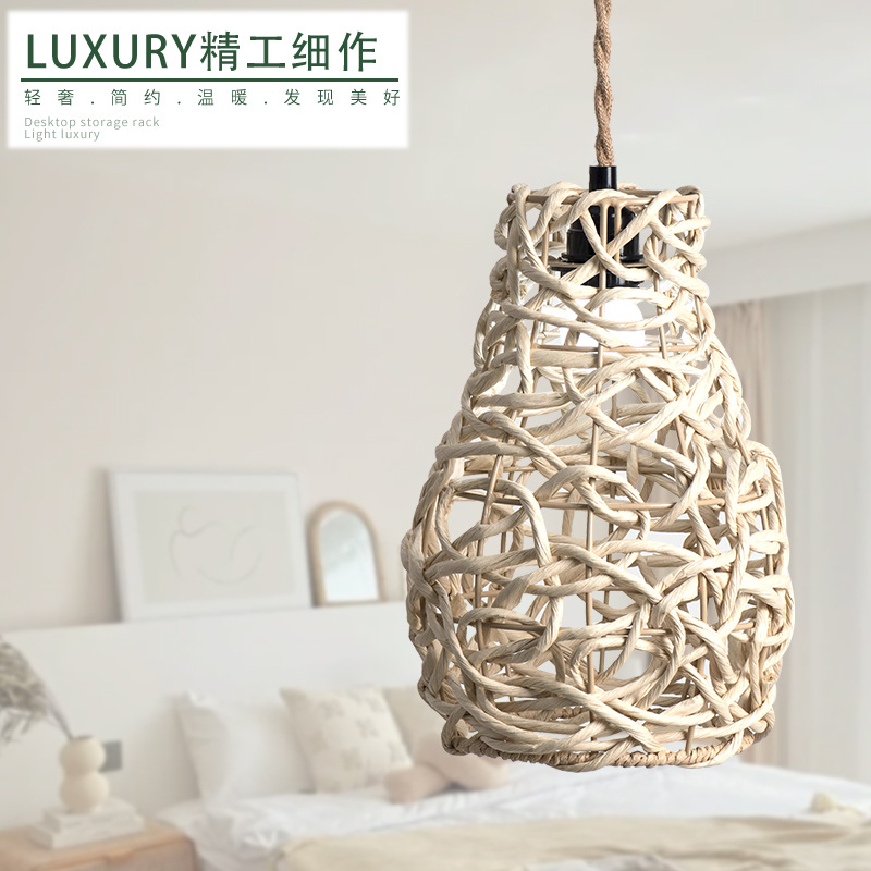 纸绳灯罩复古民宿玄关饭店餐厅过道吧台民宿装饰手工编织吊灯灯具