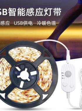 智能USB人体红外自动感应led灯带衣柜橱柜12V 光控LED感应软灯条