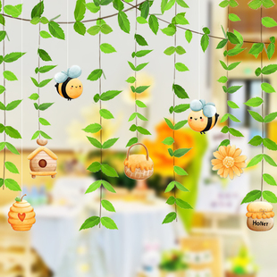 幼儿园教室春天开学季 饰 环创布置蜜蜂拉花吊饰商场植物树叶森系装