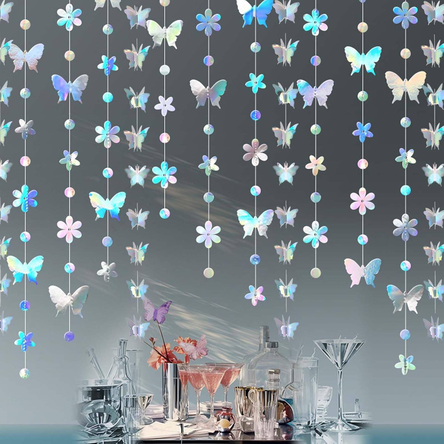 幼儿园走廊吊饰春天开学季氛围布置蝴蝶花朵圆片拉花顶棚创意挂饰