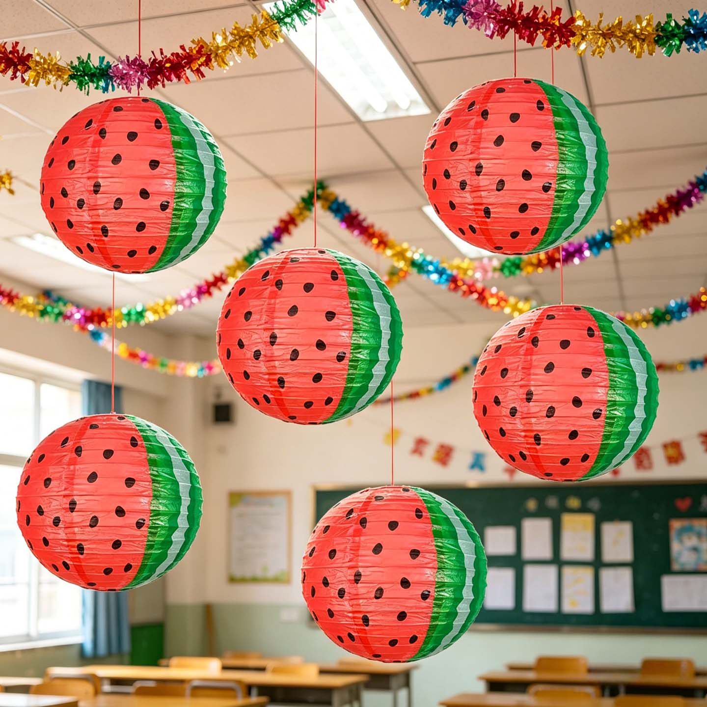幼儿园教室装饰田园风活动布置西瓜纸灯笼吊饰六一儿童节派对用品