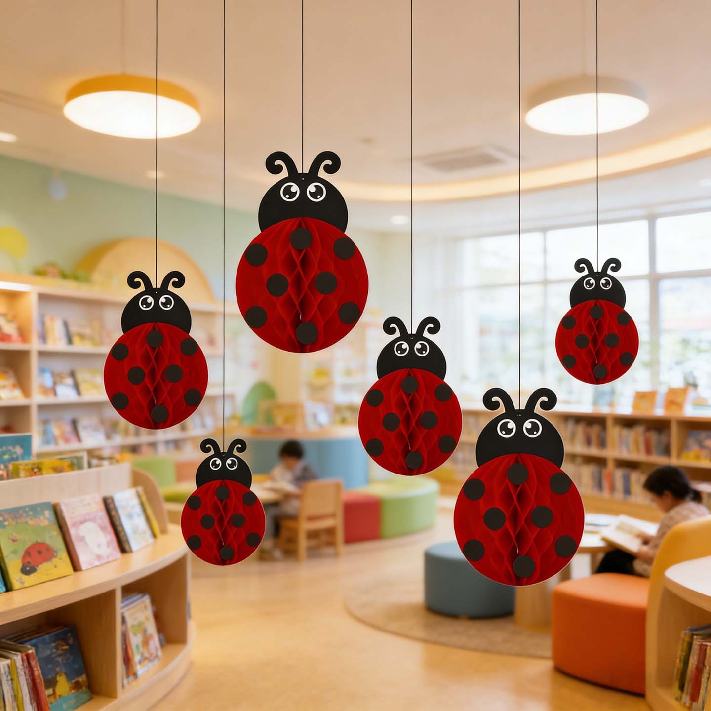 幼儿园春天环创材料卡通瓢虫蜂窝空中吊饰学校室内走廊天花板挂饰