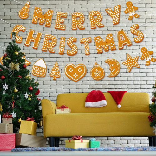 圣诞节派对装饰姜饼人主题拉旗