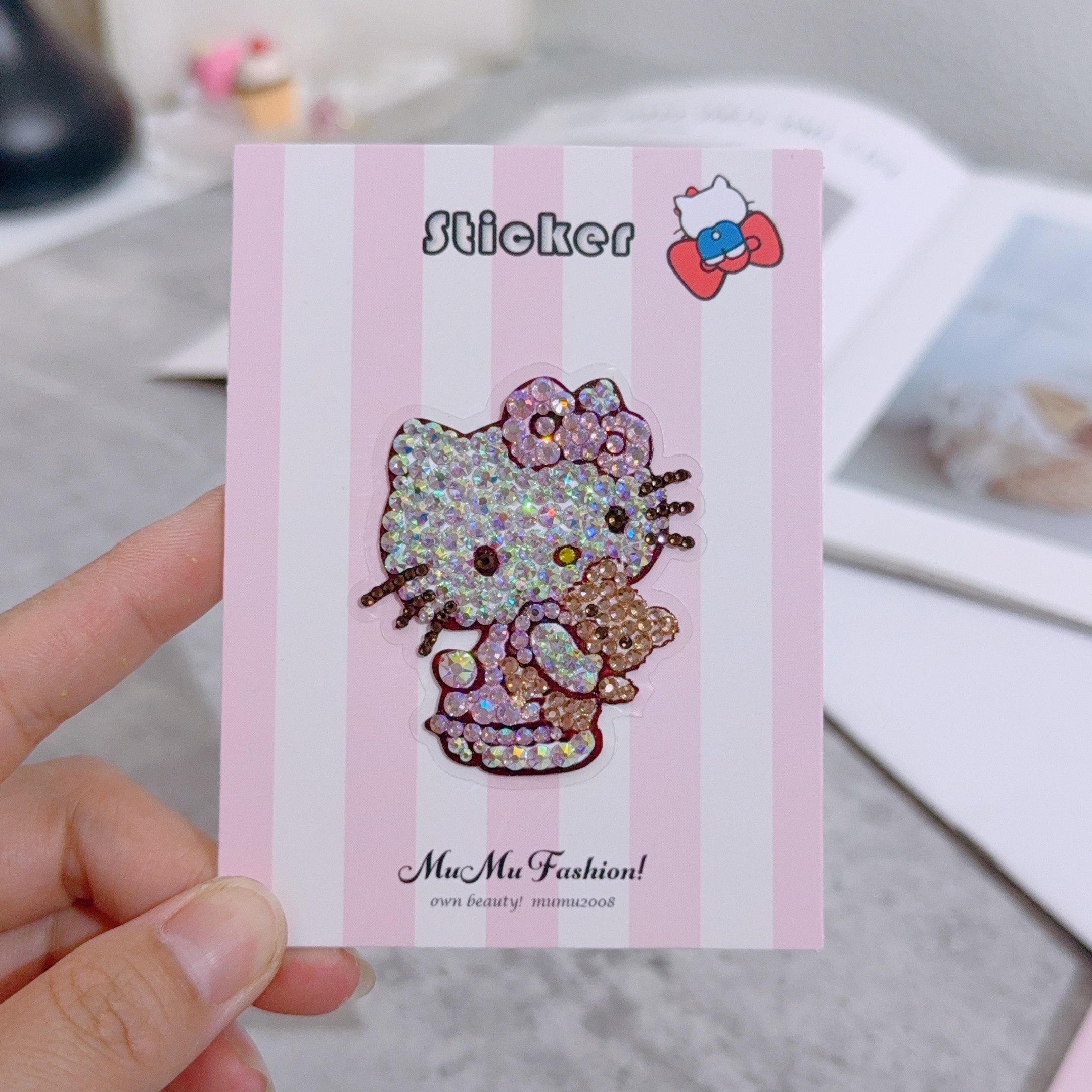 mumu饰品樱花kitty系列贴纸手机壳贴纸耳机盒装饰品手帐包贴贴