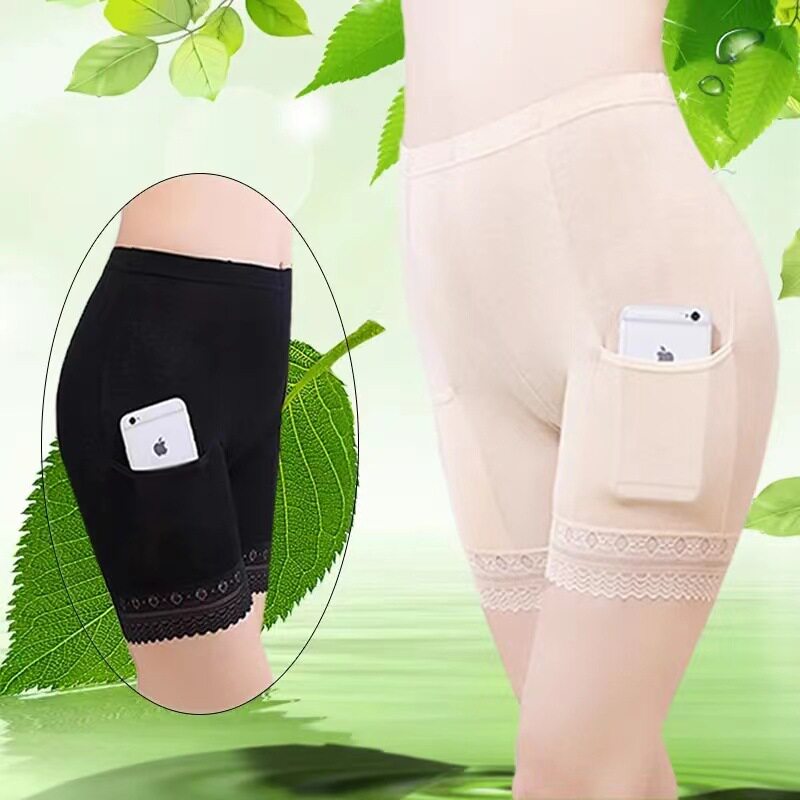 女士大码保险打底裤胖MM带口袋三分安全裤女夏天防走光蕾丝夏薄款