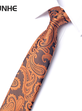 休闲窄版6cm领带橙色佩斯利男韩版潮流时尚上班工作职业复古潮流