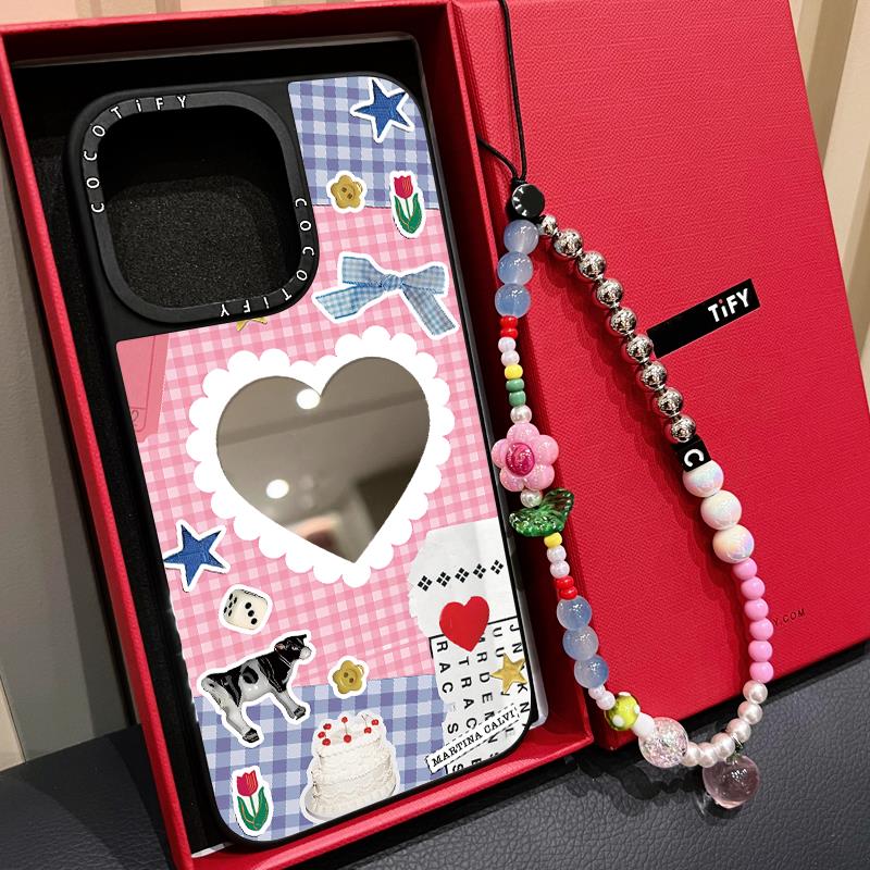 C家联名Martina Calvi爱心布纹适用iphone16promax手机壳15pro苹果14plus磁吸MagSafe镜面13日韩ins文艺17PRO