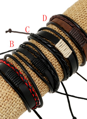 简约气质复古编织多层牛皮手链