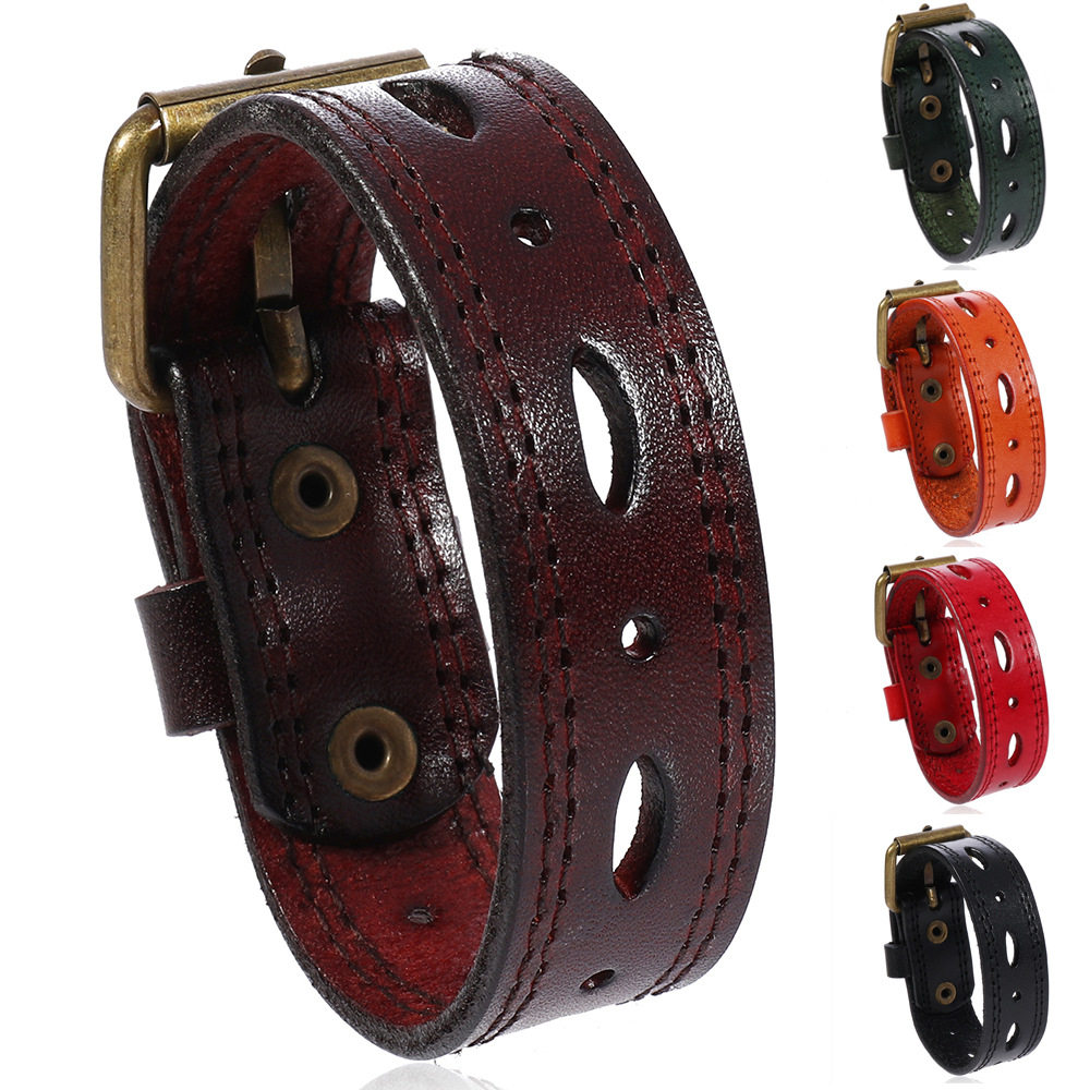 跨境新款男女配饰简约创意百搭牛皮手链可调节欧美朋克风手腕带