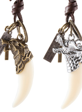 摇滚朋克牛皮吊坠项链仿狼牙