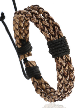 厂家直销复古编织皮革手链简约欧美男士仿牛皮手链手绳可调节