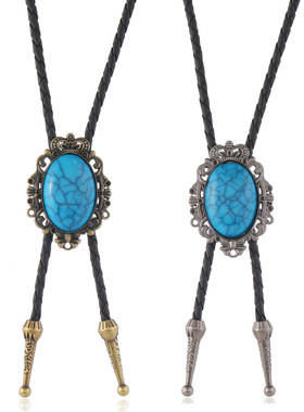 简约新款波西米亚风绿松石吊坠波洛领结饰扣可调节长款项链领带