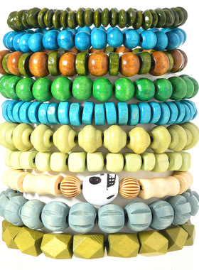 新款男女同款复古时尚多层手链套装 休闲百搭弹力线木珠手链手饰