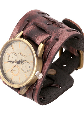 外贸跨境复古做旧编织牛皮手链表