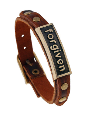 forgiven原谅 欧美流行复古牛皮饰品真皮手链男士个性
