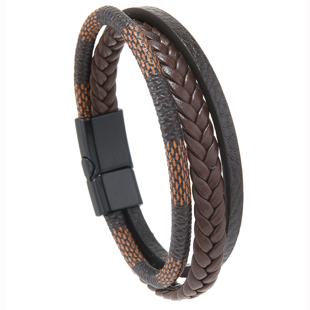 thumbnail for European and American vintage men's woven leather bracelet, multi-layer magnetic clasp, fashionable PU wristband, unisex trendy accessory
