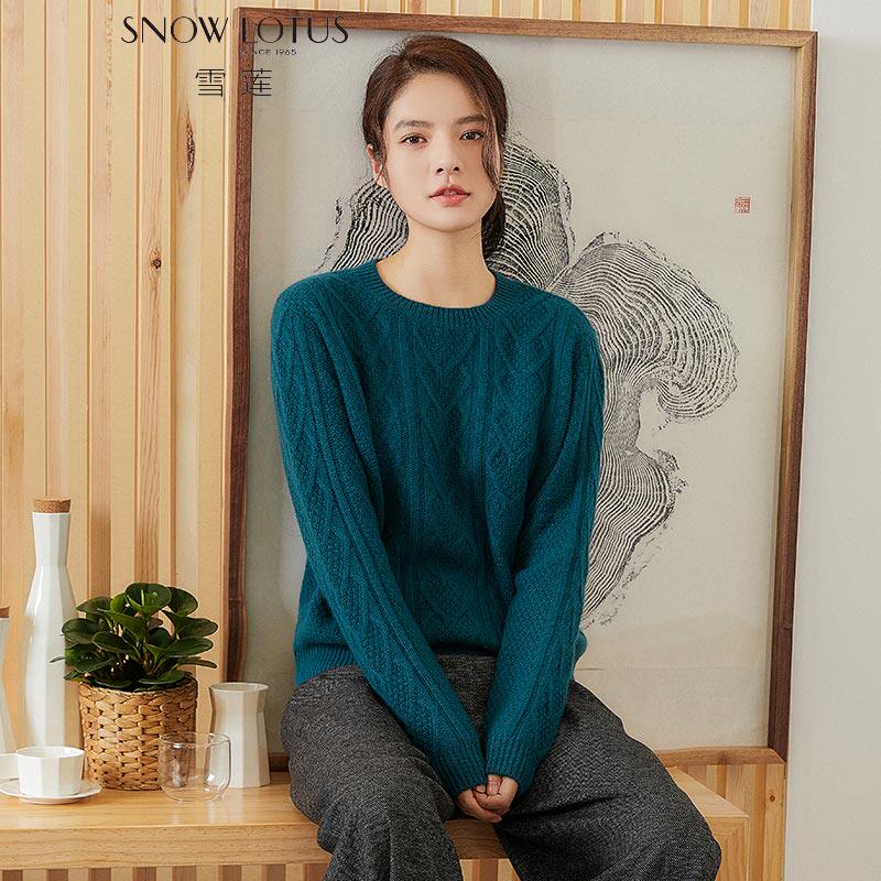 套头纯山羊绒衫雪莲圆领