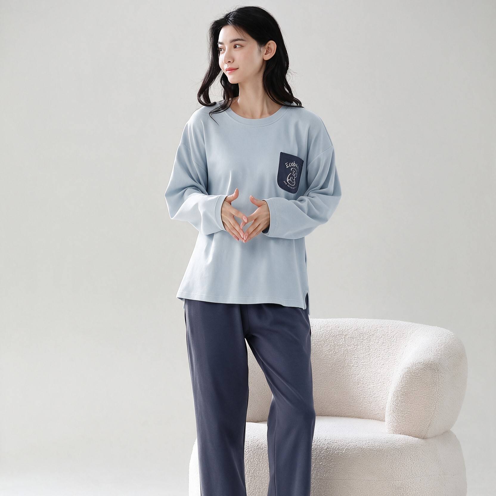 官方正品睡衣女秋冬季纯棉长袖长裤女士全棉带胸垫春天大码可外穿