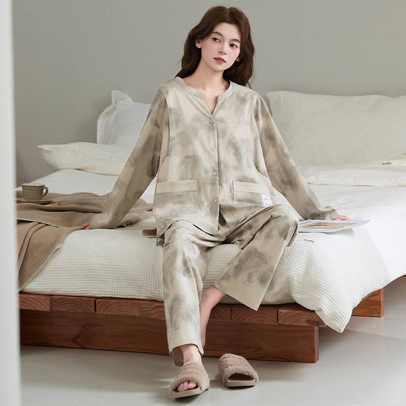官方正品纯棉月子服女款春秋抗菌孕产妇睡衣哺乳喂奶带胸垫家居服