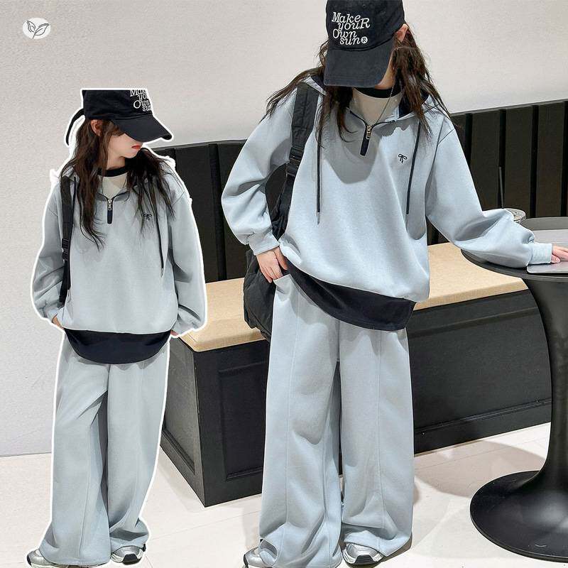 官方正品女童运动服套装2026年新款中大童蝴蝶结卫衣卫裤两件套撞