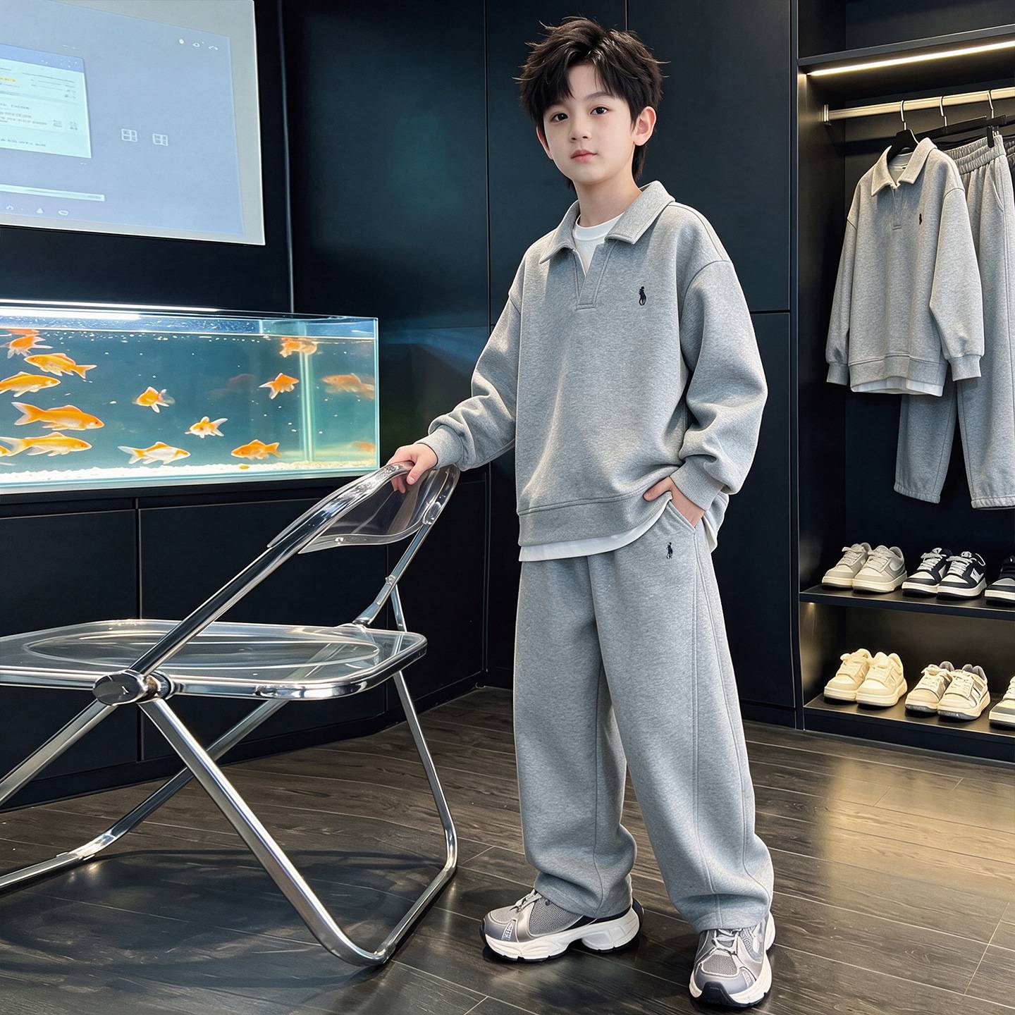 官方正品男童秋装套装2026新款春秋季运动中大儿童男孩假两件POLO