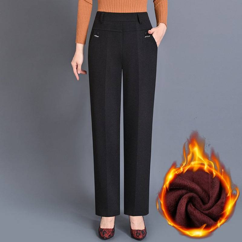 商场品牌中老年秋冬加绒女裤宽松中年妈妈装直筒裤大码休闲奶奶裤