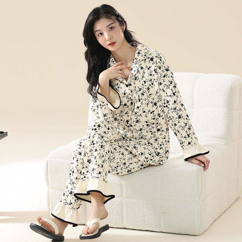 官方正品睡衣女款新款春装纯棉长袖女士全棉夏季繁花家居服套装春