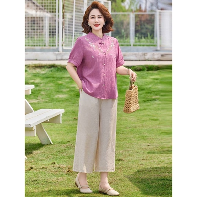 官方正品中老年人洋气套装女奶奶夏装新中式上衣2026年新款妈妈老