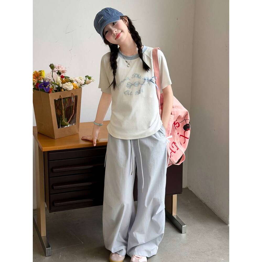 官方正品女童夏装休闲速干工装裤套装洋气时髦女孩中大童短款t恤
