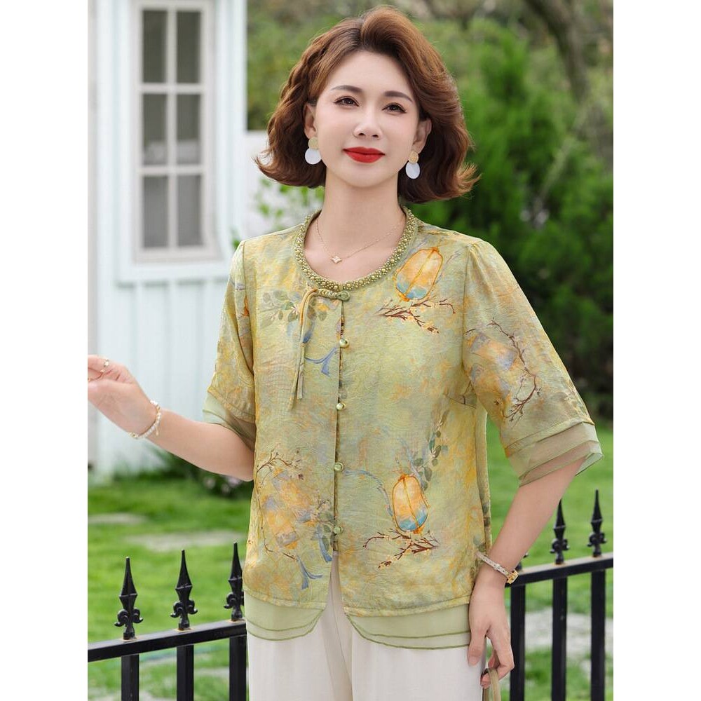 官方正品中年妈妈夏装国风衬衫2026新款洋气中老年女春夏气质上衣
