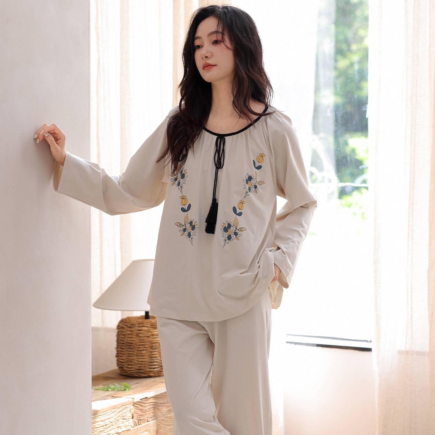 官方正品睡衣女纯棉2026新款春秋季带胸垫长袖女士高级感中国风森