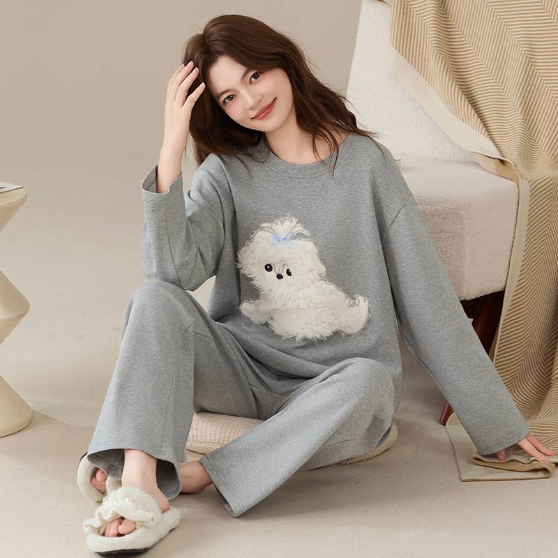 官方正品7A抗菌睡衣女款2026新款秋春季纯棉长袖女士灰色家居服套