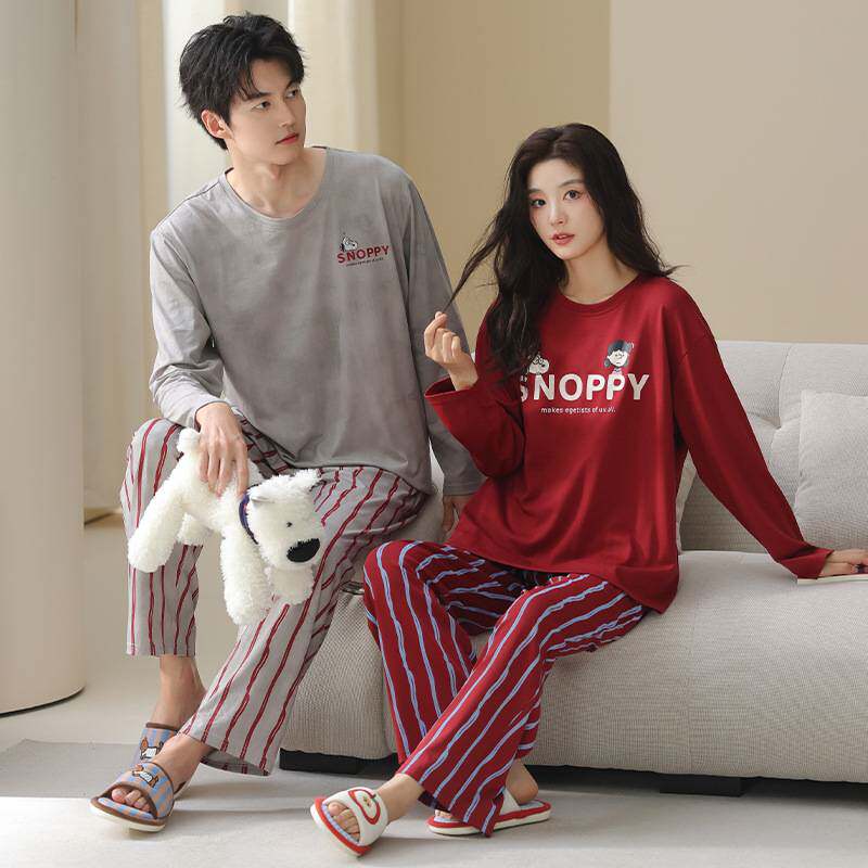 官方正品情侣睡衣女春秋款莫代尔棉长袖套装男士秋冬季可外穿大码