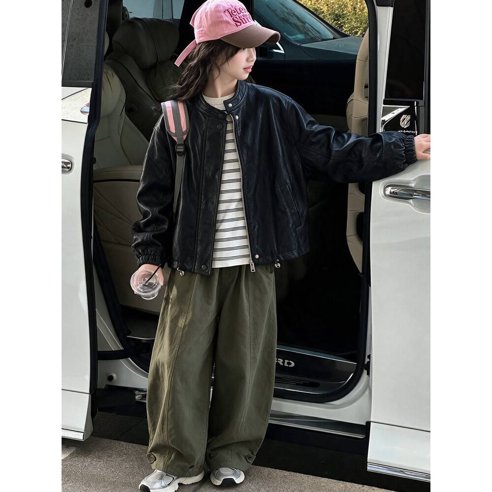 官方正品女童皮衣外套秋装新款儿童洋气时髦机车服大童女孩春秋皮