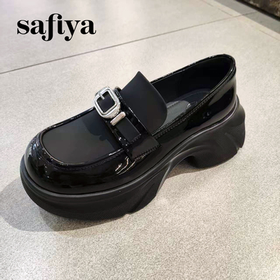 索菲娅2026年春季新款舒适百搭厚底潮流拼接牛皮乐福鞋SFE1112051