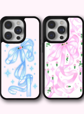 欧美风WF同款16pro蓝色粉色星光蝴蝶结丝带iPhone15手机壳适用苹果14plus防摔13mini保护套12/11/xsmax