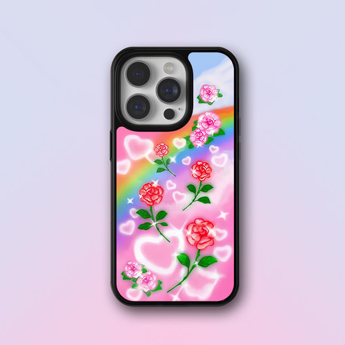 iPhone16爱心彩虹玫瑰花朵手机壳