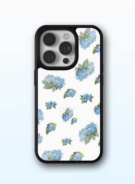 欧美风WF新款蓝色玫瑰花朵手机壳iPhone14promax防摔15plus苹果16适用13mini保护套12/11/xsmax