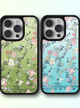 16pro欧美风wf新款淡绿色小花郎手机壳适用iPhone15plus防摔13mini少女心14Promax/12保护套11/xsmax