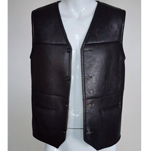 铄金冬季皮毛一体V领马甲真皮衣男款加厚马夹坎肩羊羔毛羊毛背心