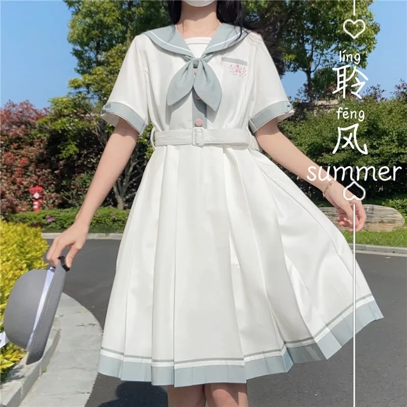 学院风盛夏服日常校供风jk制服海军领短袖学生甜美女连衣裙