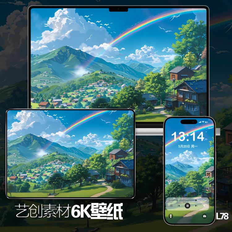 mac电脑ipad平板iphone屏幕6k高清壁纸屏保乡村风景宫崎骏风插画