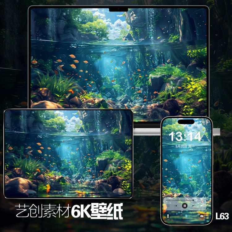 iphone苹果mac手机平板电脑壁纸水底世界6k超清插画氛围感壁纸