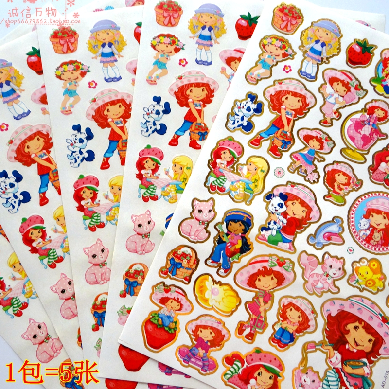 1包5张公主贴纸小草莓女孩卡通不干胶平面贴画日记本装饰粘黏帖子图片