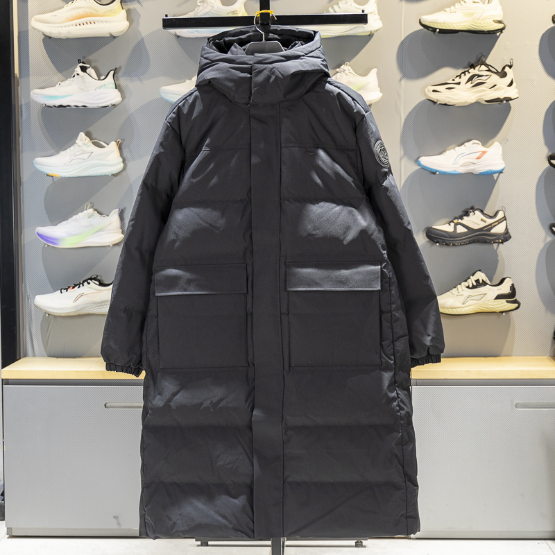 李宁保暖连帽长款男子羽绒服