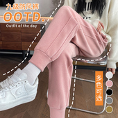 纳米绒防风裤 加绒 束脚粉色卫裤 女秋冬2025新款 小个子运动休闲长裤