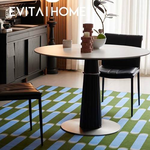 实木圆餐桌侘寂风复古洽谈