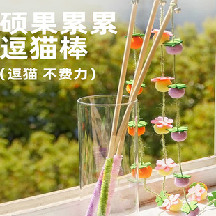 硕果累累逗猫棒铃铛流苏弹力网管赛级木柄羽毛可伸缩小飞虫逗猫棒